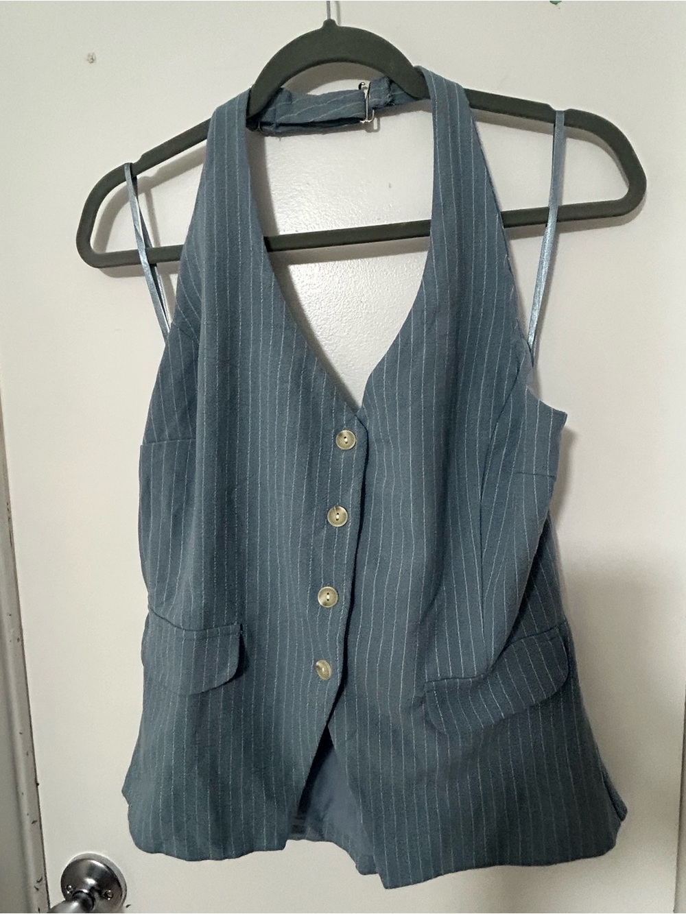 Monteau Light Blue Pinstripe Halter Vest
